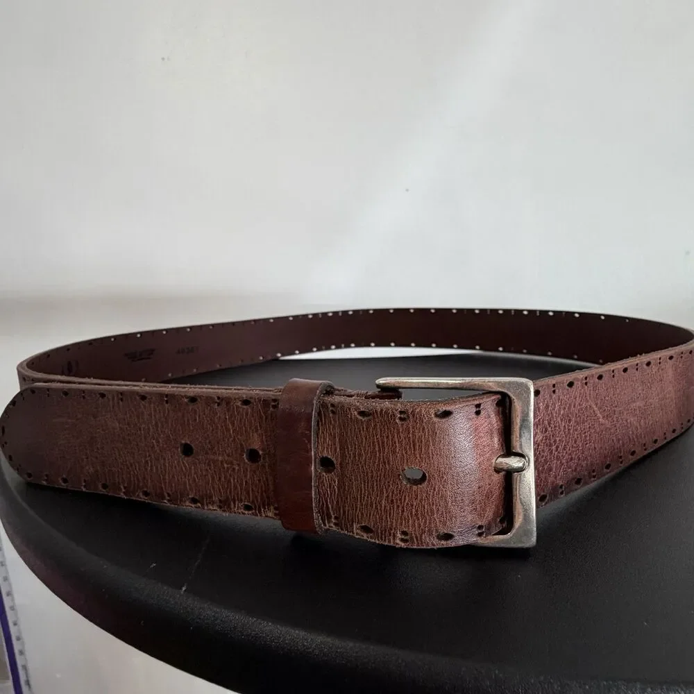 Martin Dingman Brown Leather Belt Made in Italy Men’s 42 Distressed Western